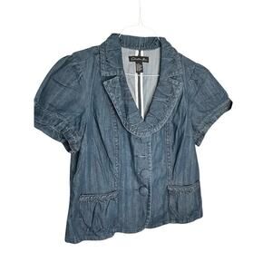 Christiana Zinn Denim Top Short Sleeve Button-Front V-Neck Blue Plus Size 2X NWT